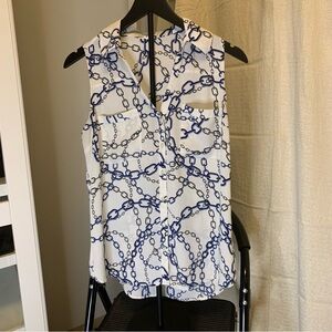 Express Blue and White Wrap Blouse Sleeveless
